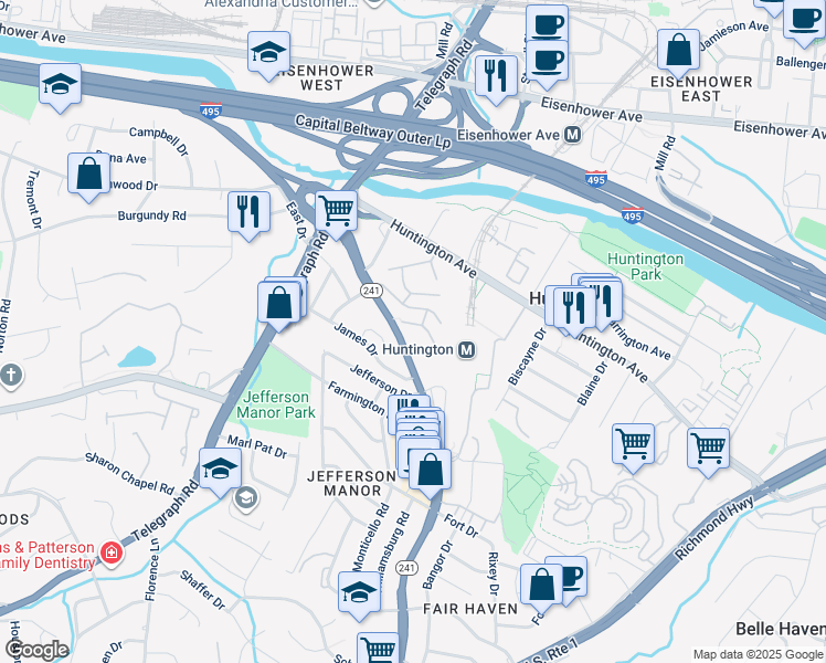 map of restaurants, bars, coffee shops, grocery stores, and more near 2631 Wagon Drive in Alexandria