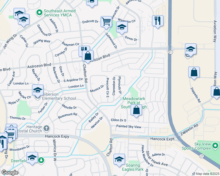map of restaurants, bars, coffee shops, grocery stores, and more near 2615 Prescott Circle East in Colorado Springs