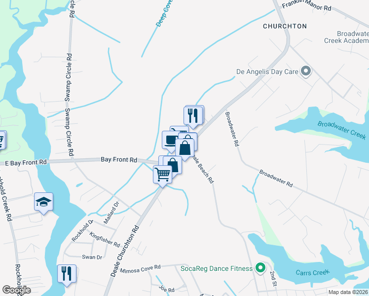 map of restaurants, bars, coffee shops, grocery stores, and more near 5730 Deale Churchton Road in Deale