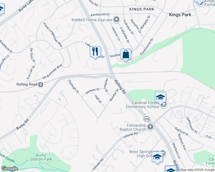 map of restaurants, bars, coffee shops, grocery stores, and more near 5801 Herbert St in Burke