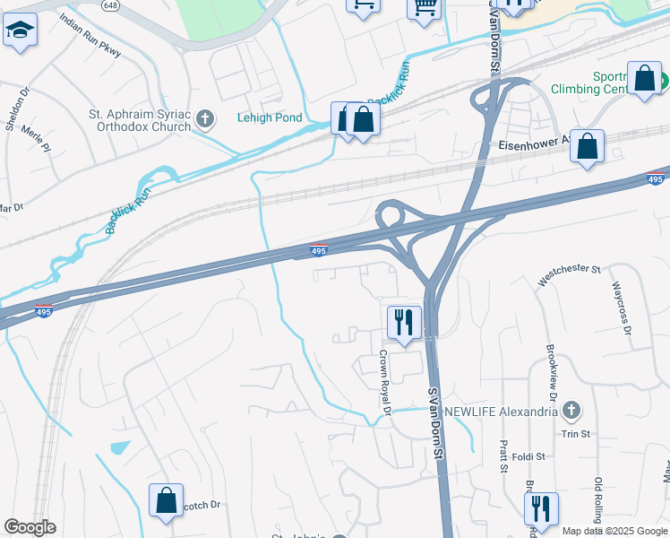 map of restaurants, bars, coffee shops, grocery stores, and more near 6024 Archstone Court in Alexandria