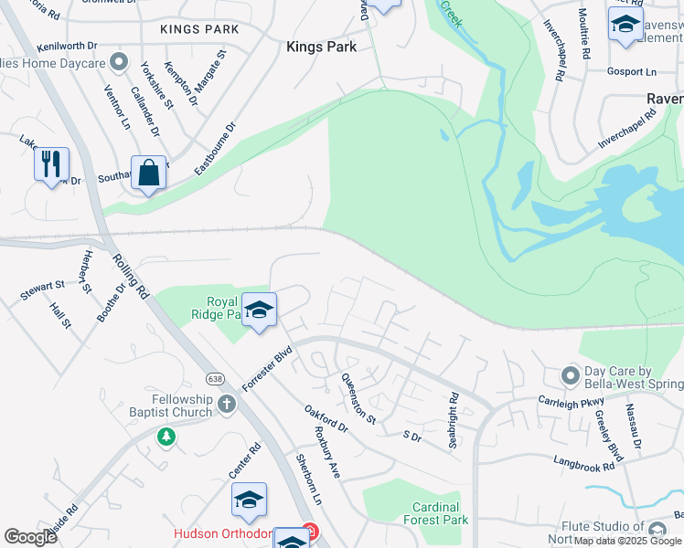 map of restaurants, bars, coffee shops, grocery stores, and more near 5801 Rexford Drive in Springfield