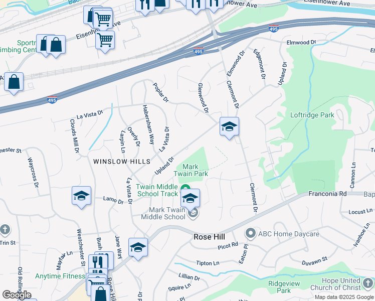 map of restaurants, bars, coffee shops, grocery stores, and more near 4703 Upland Drive in Alexandria