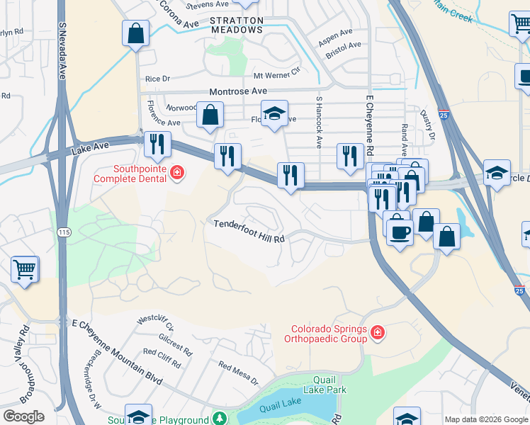 map of restaurants, bars, coffee shops, grocery stores, and more near 2795 Reeve Circle in Colorado Springs