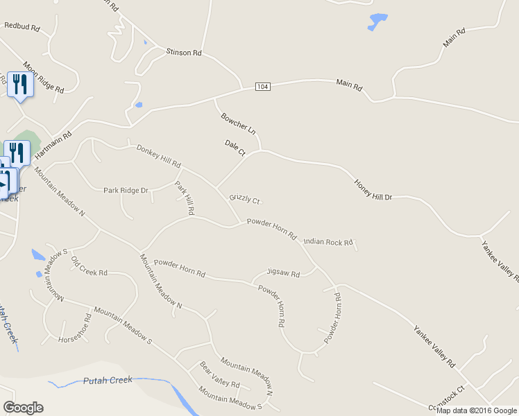 map of restaurants, bars, coffee shops, grocery stores, and more near 18365 Grizzly Court in Hidden Valley Lake