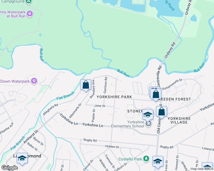 map of restaurants, bars, coffee shops, grocery stores, and more near 7407 Garrison Road in Manassas