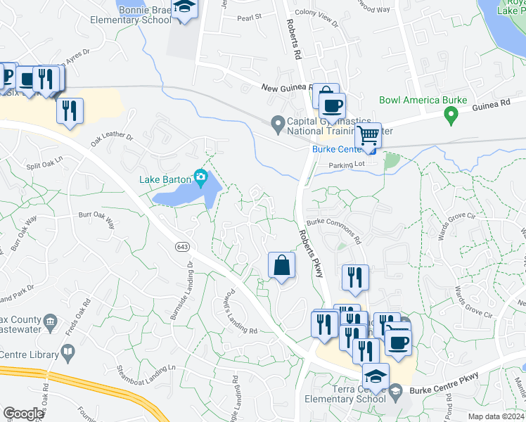map of restaurants, bars, coffee shops, grocery stores, and more near 5817 Cove Landing Road in Burke
