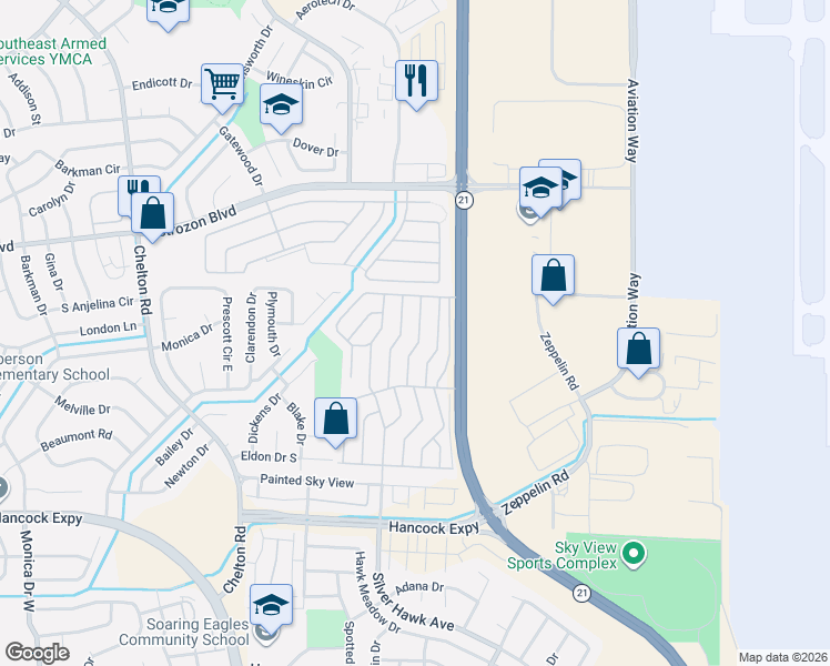 map of restaurants, bars, coffee shops, grocery stores, and more near 2578 Swale Run in Colorado Springs
