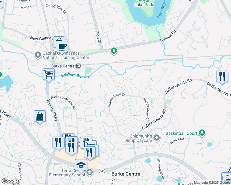 map of restaurants, bars, coffee shops, grocery stores, and more near 10147 Walnut Wood Ct in Burke