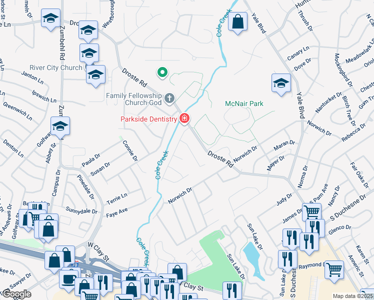 map of restaurants, bars, coffee shops, grocery stores, and more near 9 Buckingham Place in Saint Charles