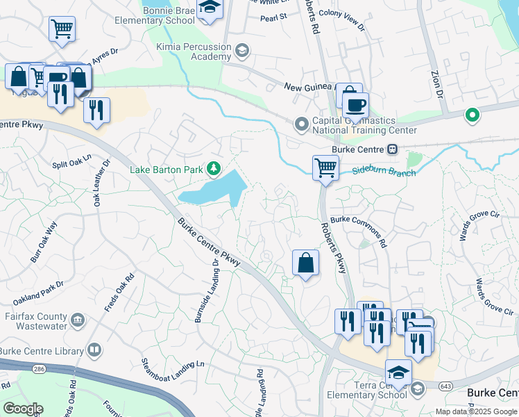 map of restaurants, bars, coffee shops, grocery stores, and more near 5902 Cove Landing Road in Burke