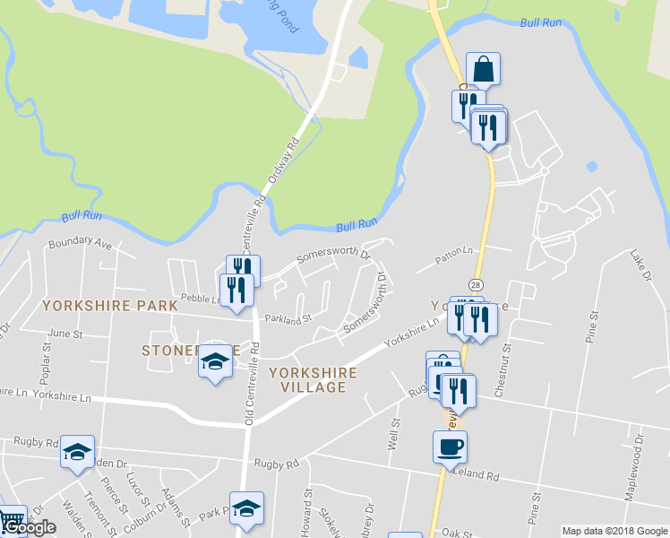 map of restaurants, bars, coffee shops, grocery stores, and more near 7487 Tendring Trail in Manassas