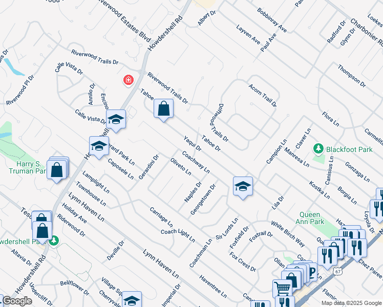 map of restaurants, bars, coffee shops, grocery stores, and more near 7521 Hopi Drive in Hazelwood