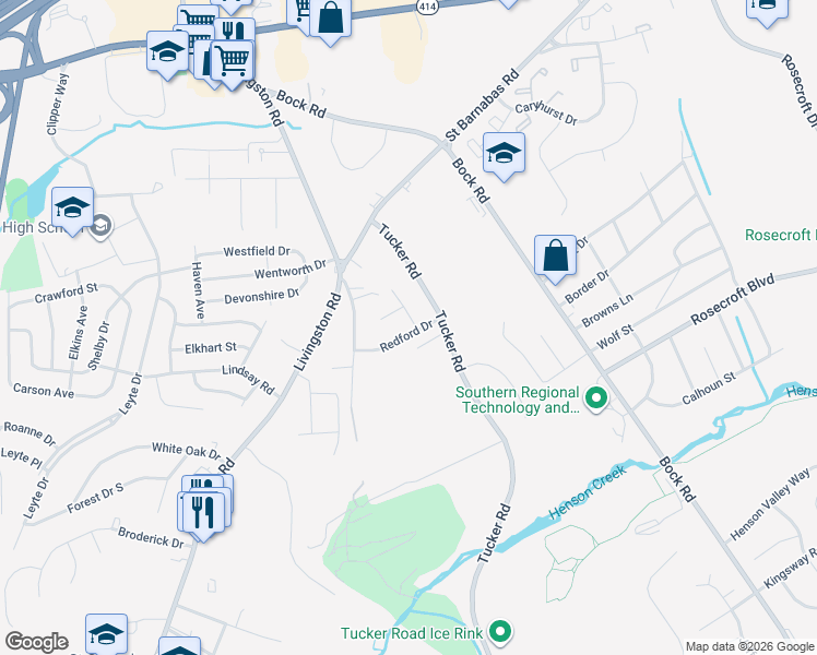 map of restaurants, bars, coffee shops, grocery stores, and more near 1514 Redford Drive in Fort Washington