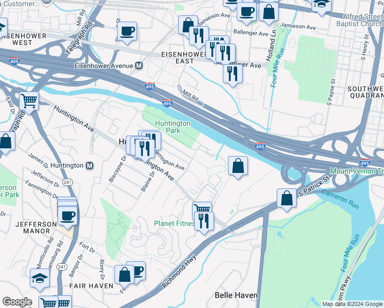 map of restaurants, bars, coffee shops, grocery stores, and more near 2100 Arlington Terrace in Alexandria