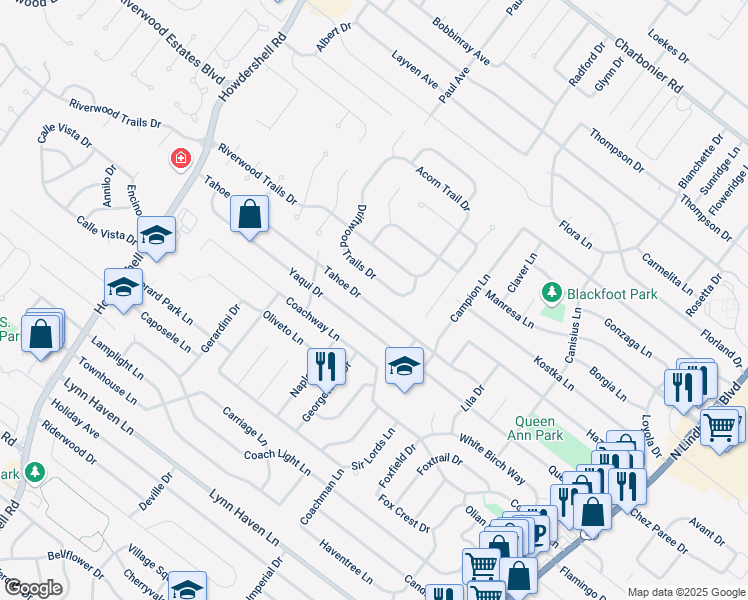 map of restaurants, bars, coffee shops, grocery stores, and more near 1465 Tahoe Drive in Florissant