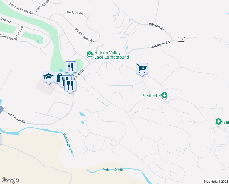 map of restaurants, bars, coffee shops, grocery stores, and more near 18325 Pinnacle Court in Hidden Valley Lake