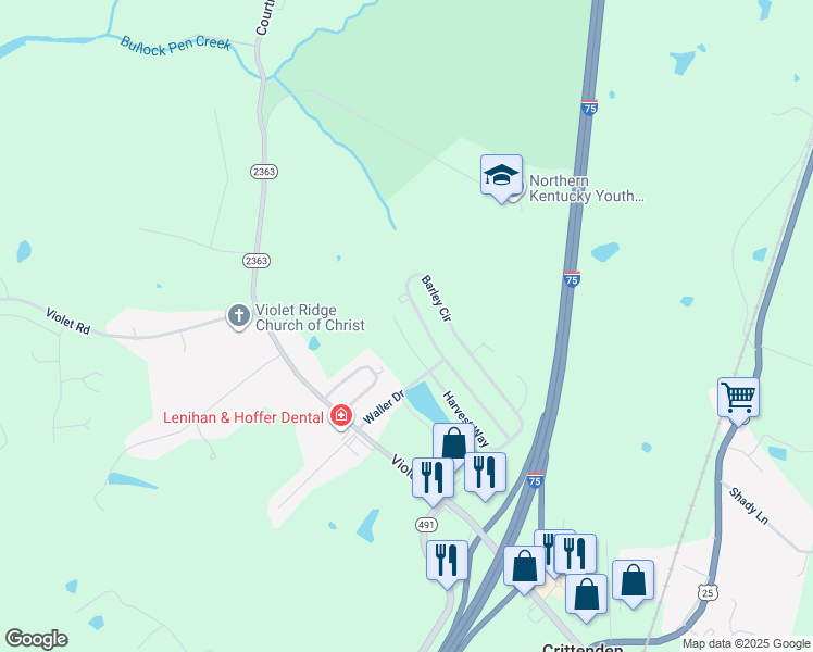 map of restaurants, bars, coffee shops, grocery stores, and more near 214 Crittenden Court in Crittenden