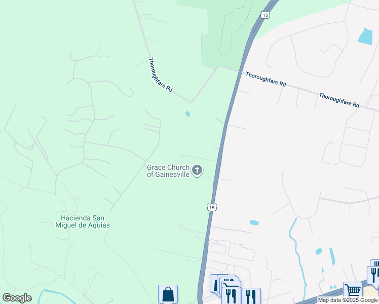 map of restaurants, bars, coffee shops, grocery stores, and more near 16008 Roland Park Place in Gainesville