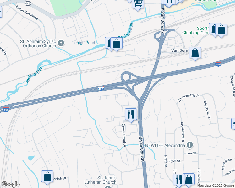 map of restaurants, bars, coffee shops, grocery stores, and more near 6019 Archstone Way in Alexandria