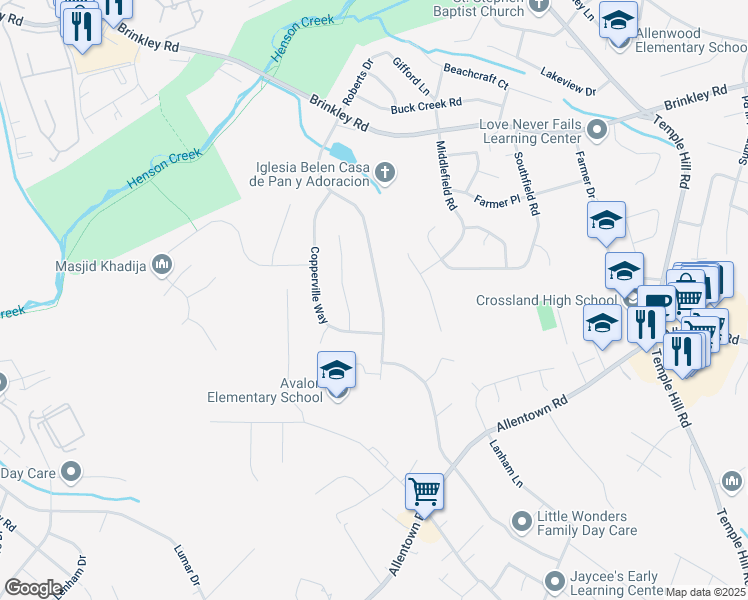map of restaurants, bars, coffee shops, grocery stores, and more near 6911 Cherryfield Road in Fort Washington