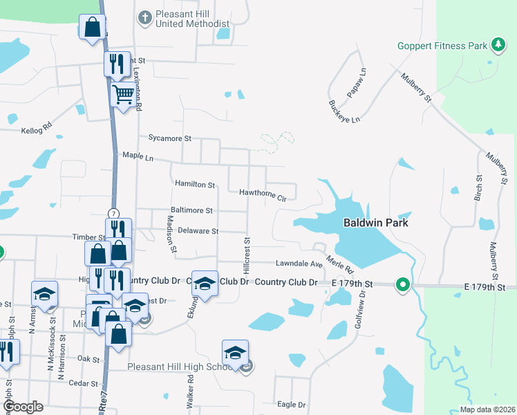 map of restaurants, bars, coffee shops, grocery stores, and more near 803 Johnson Circle in Pleasant Hill