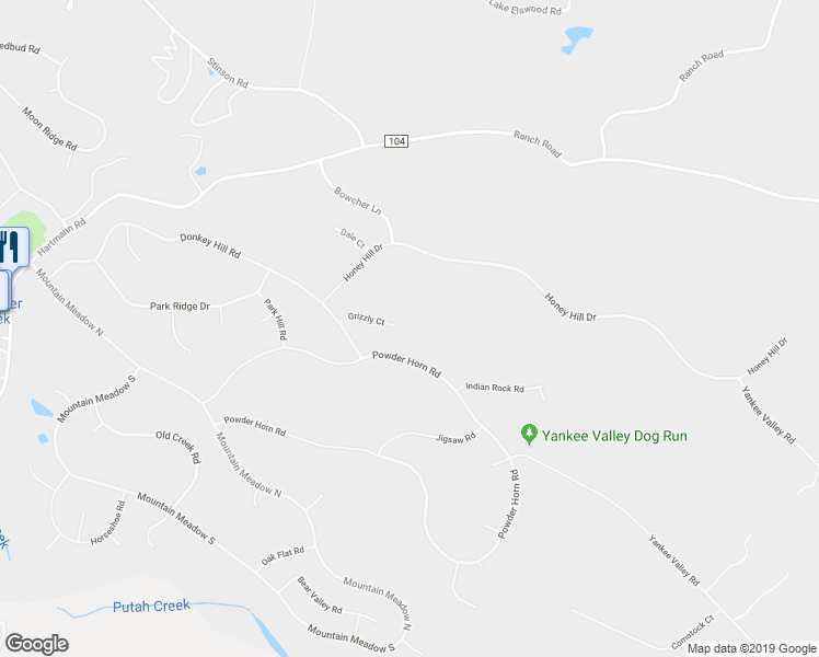 map of restaurants, bars, coffee shops, grocery stores, and more near 18380 Grizzly Court in Hidden Valley Lake