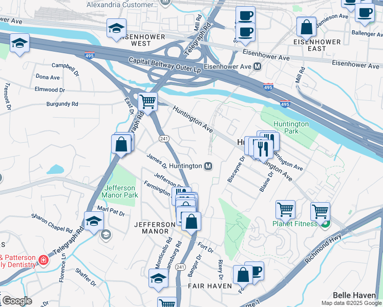 map of restaurants, bars, coffee shops, grocery stores, and more near 2624 Wagon Drive in Alexandria