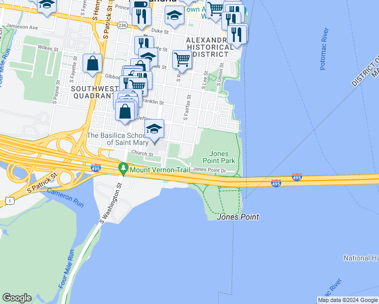 map of restaurants, bars, coffee shops, grocery stores, and more near 915 South Lee Street in Alexandria