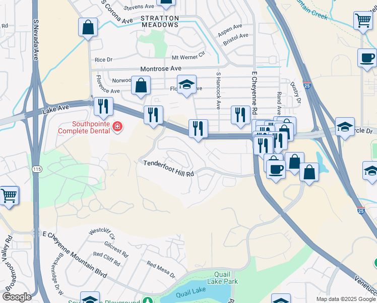 map of restaurants, bars, coffee shops, grocery stores, and more near 2795 Reeve Circle in Colorado Springs