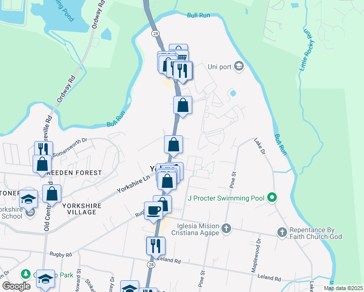 map of restaurants, bars, coffee shops, grocery stores, and more near 7409 Centreville Road in Manassas