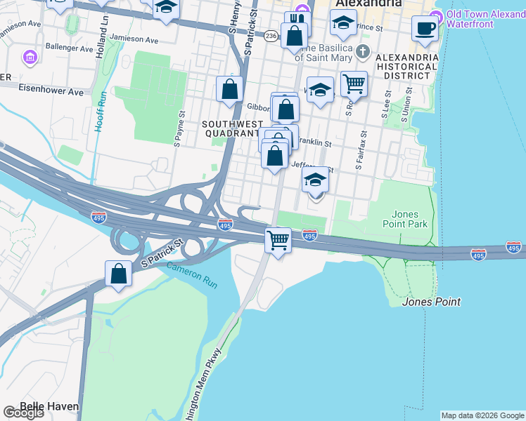 map of restaurants, bars, coffee shops, grocery stores, and more near 714 Church Street in Alexandria