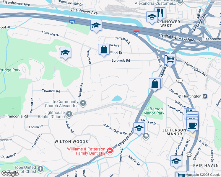 map of restaurants, bars, coffee shops, grocery stores, and more near 5703 Governors Pond Circle in Alexandria