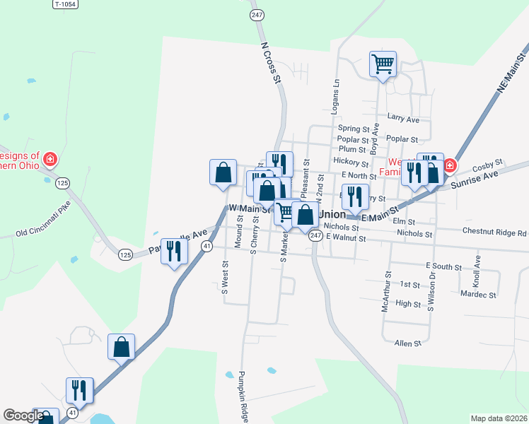map of restaurants, bars, coffee shops, grocery stores, and more near 209 West Main Street in West Union