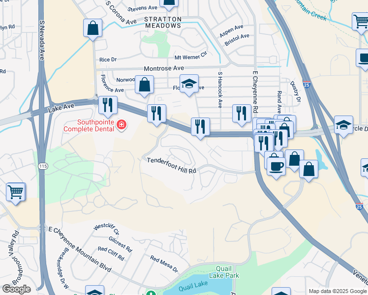 map of restaurants, bars, coffee shops, grocery stores, and more near 2795 Reeve Circle in Colorado Springs