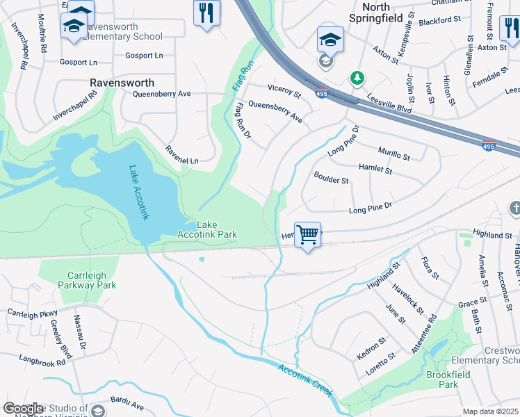 map of restaurants, bars, coffee shops, grocery stores, and more near 5660 Heming Avenue in Springfield