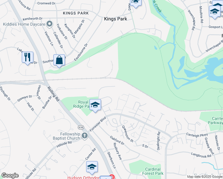 map of restaurants, bars, coffee shops, grocery stores, and more near 5809 Royal Ridge Drive in Springfield