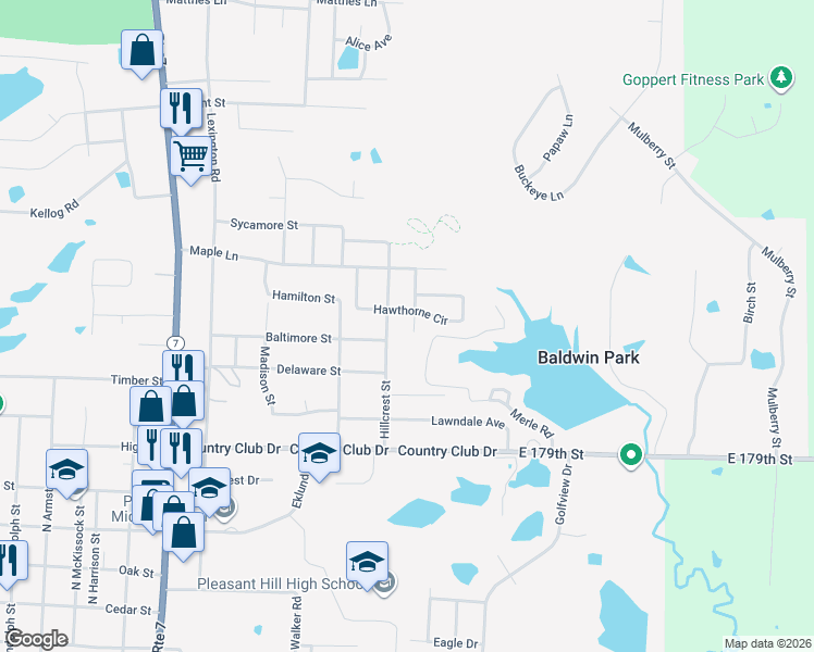 map of restaurants, bars, coffee shops, grocery stores, and more near 801 Johnson Circle in Pleasant Hill