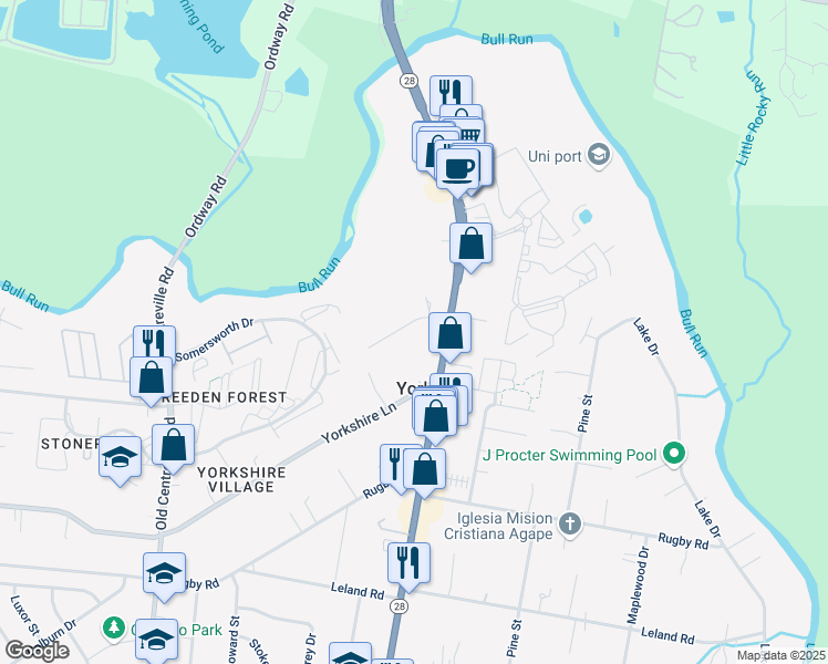 map of restaurants, bars, coffee shops, grocery stores, and more near 8265 Patton Lane in Manassas