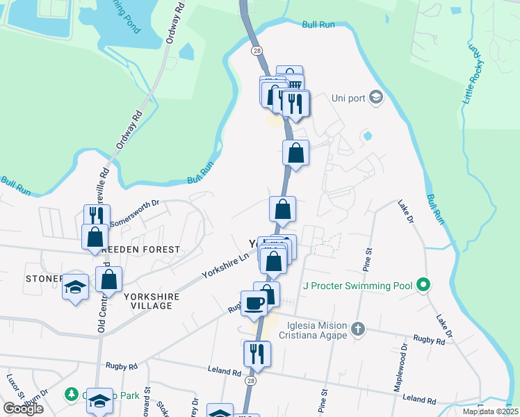 map of restaurants, bars, coffee shops, grocery stores, and more near 8265 Patton Lane in Manassas