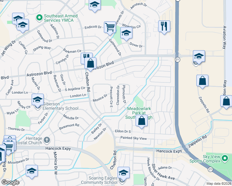 map of restaurants, bars, coffee shops, grocery stores, and more near 2615 Prescott Circle East in Colorado Springs