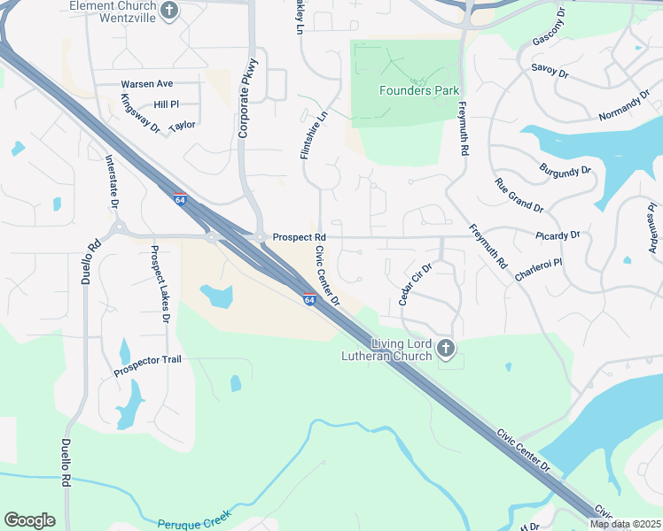 map of restaurants, bars, coffee shops, grocery stores, and more near 120 Distinction Drive in Lake Saint Louis