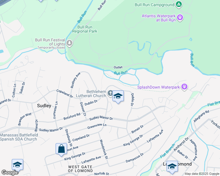 map of restaurants, bars, coffee shops, grocery stores, and more near 9701 Dublin Drive in Manassas
