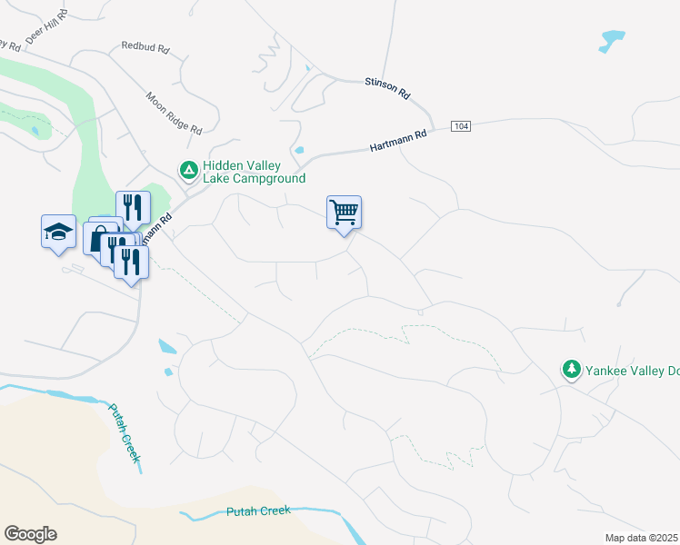 map of restaurants, bars, coffee shops, grocery stores, and more near 19680 Sugarwood Court in Hidden Valley Lake