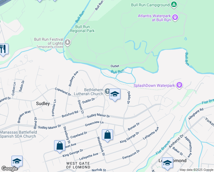 map of restaurants, bars, coffee shops, grocery stores, and more near 9701 Dublin Drive in Manassas