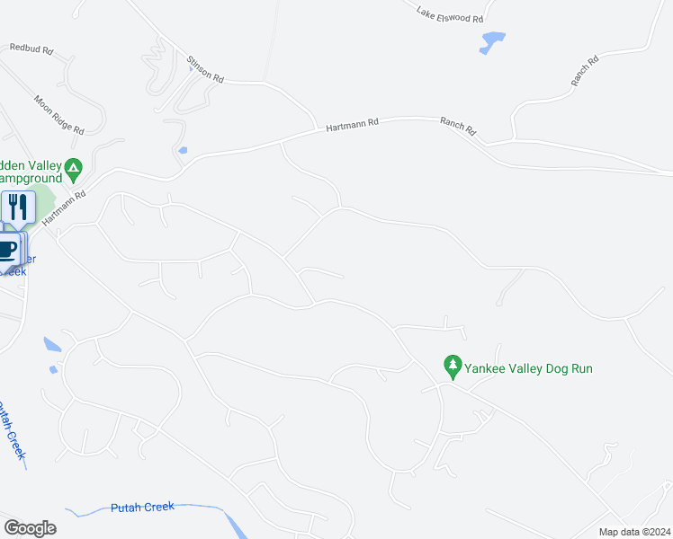 map of restaurants, bars, coffee shops, grocery stores, and more near 18350 Grizzly Court in Hidden Valley Lake
