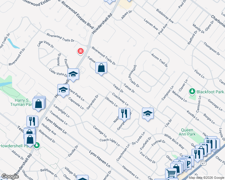 map of restaurants, bars, coffee shops, grocery stores, and more near 7521 Hopi Drive in Hazelwood