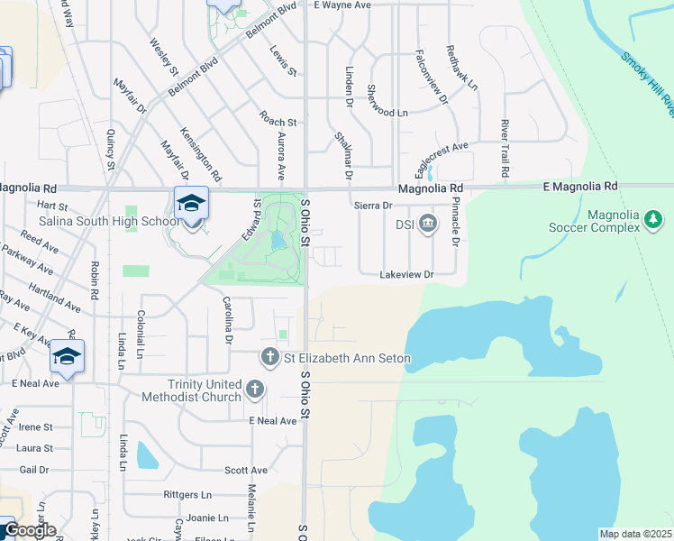 map of restaurants, bars, coffee shops, grocery stores, and more near 2515 South Ohio Street in Salina