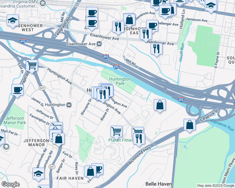 map of restaurants, bars, coffee shops, grocery stores, and more near 2211 Arlington Terrace in Alexandria