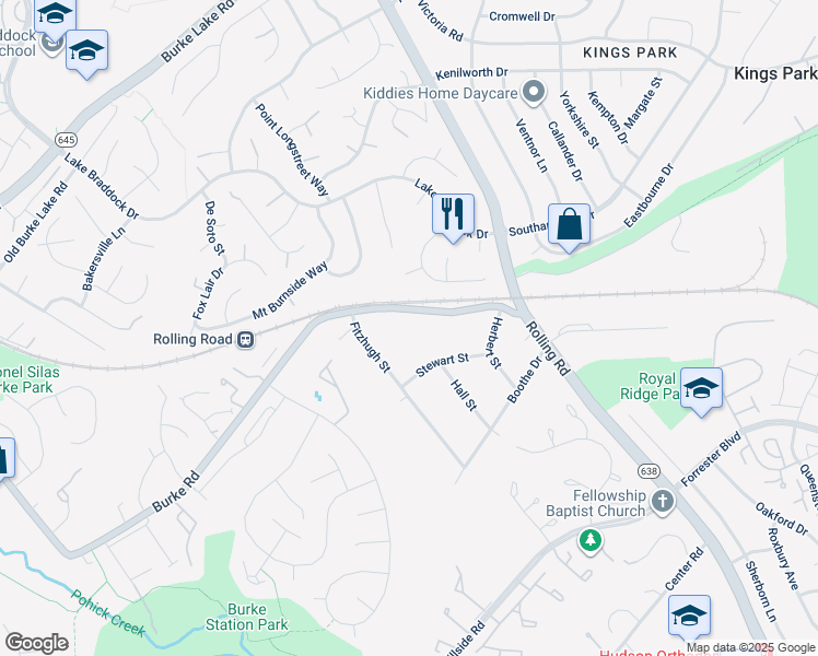 map of restaurants, bars, coffee shops, grocery stores, and more near 8901 Burke Road in Burke